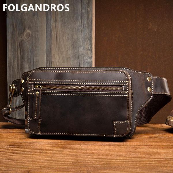 

vintage handmade cow leather waist bag versatile business phone packs crazy horse casual shoulder chest bolsa bags