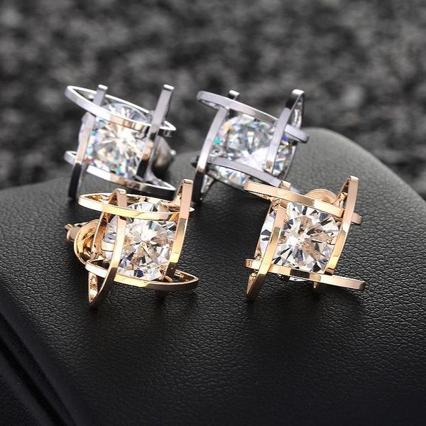 

stud european and american trinkets triangle zircon earrings toe square zirconia women wedding, Golden;silver