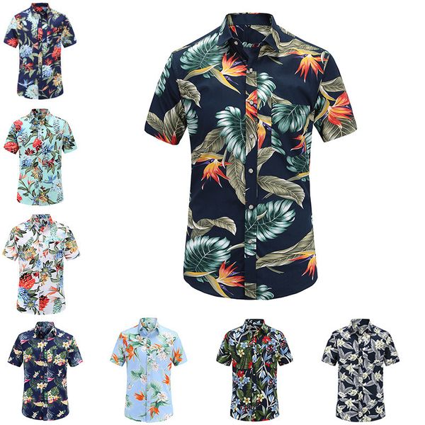 

men's shirts shirt goods short sleeve 2021 hawaiian leaf print, White;black