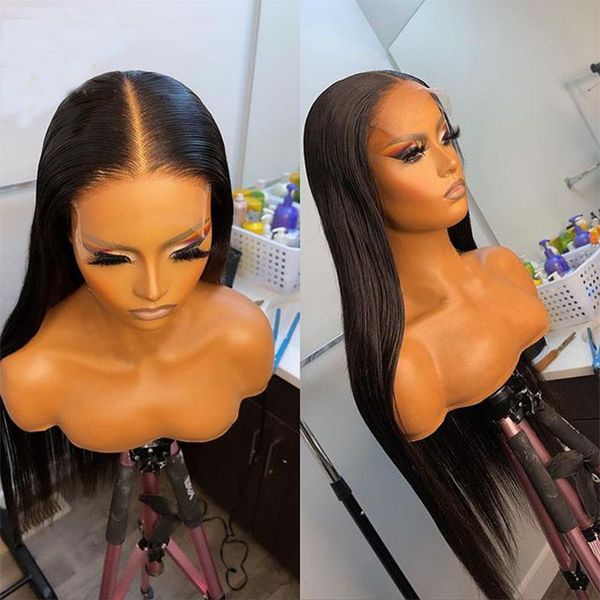 

synthetic wigs 26inch black long silky straight lace front wig for women with baby hair heat resistant fiber 180%density