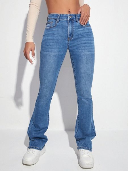 

zipper fly flare leg jeans w128#, Blue
