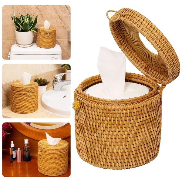 

tissue boxes & napkins rattan box toilet paper cover wicker decorative holders round holder basket with lid bathroom tissues protector