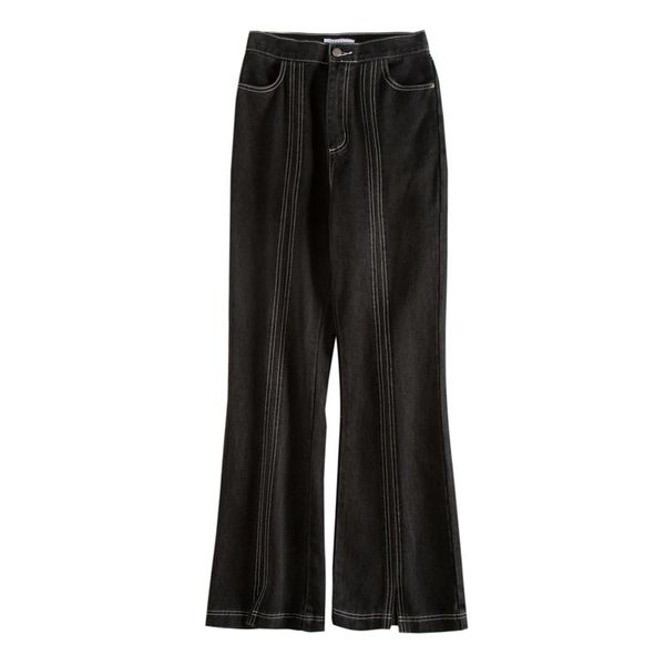 Pantaloni Jeans Donna Denim Black Flare Splited Empire High Street P0002 210514