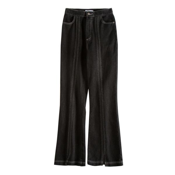 

women jeans pants denim black flare splited empire high street p0002 210514, Blue