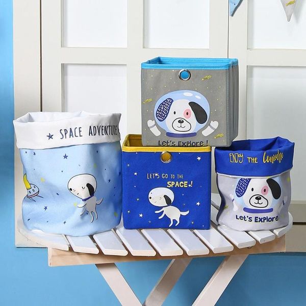 

1pc blue space dog cartoon storage bag kids toy bags clothings laundry children room embroidery boxes & bins