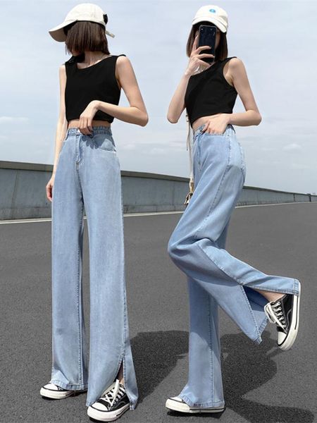 

women's jeans women summer y2k fashion straight pants high waist casual mom baggy jean female length loose denim boyfriend trouser femm, Blue