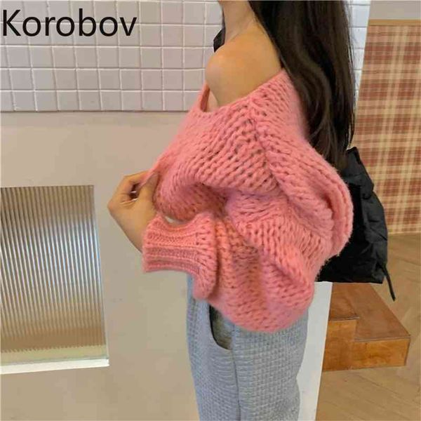 

korobov new long sleeve sweater korean preppy style solid female sueter mujer autumn winter streetwear pullovers 210430, White;black