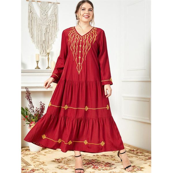 

ethnic clothing red embroidery abaya women muslim loose maxi dress dubai kaftan turkey caftan pleated robe party gown islamic moroccan