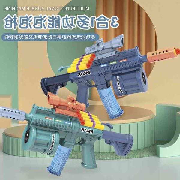 

multifunctional acousto-optic soft bullet eating chicken m416 creative boy toy gift 3-in-1 bubble eight tone gun