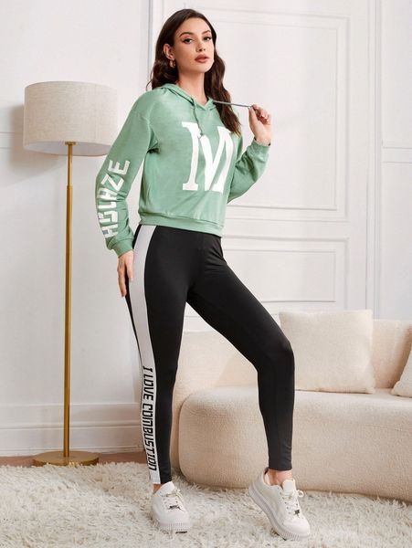 

letter graphic hoodie and leggings set f5bv#, White