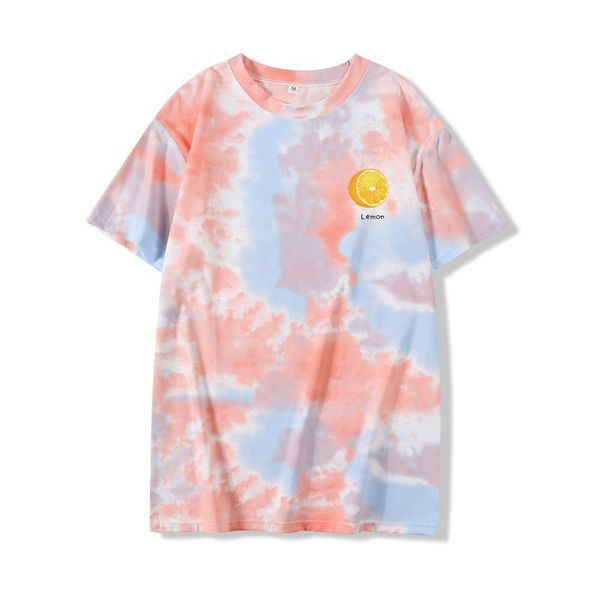 

women's t-shirt cartoon cute lemon fruit printing pattern summer women tie dye japanese korean harajuku style all-match fashion, White
