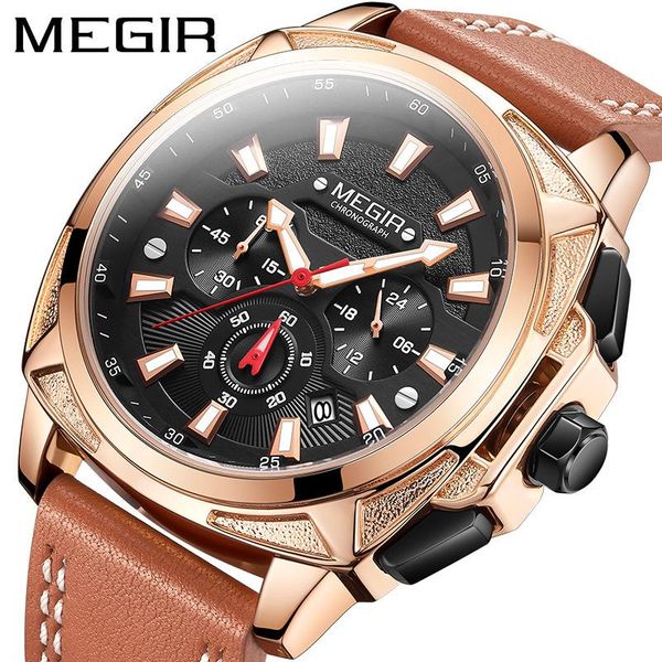 

wristwatches megir 2021 fashion leather calendar luminous men's sport watch waterproof chronograph watches quartz relogio masculino 212, Slivery;brown