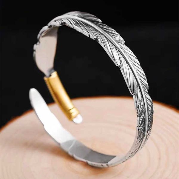 Bangles de punhos de penas vintage para homens mulheres dois tons prata banhado pulseira pulseira moda jóias acessórios q0717