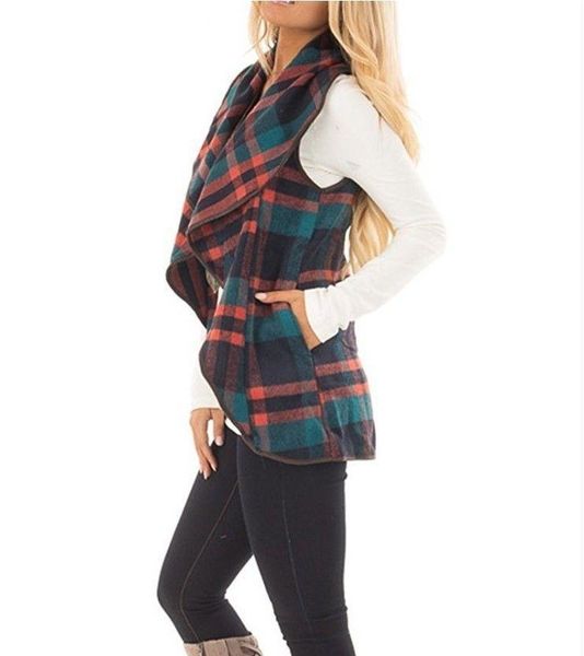 

women's vests women irregular plaid knitted cardigan sweater shawl checks coat jacket outwear vest autumn warm clothes, Black;white