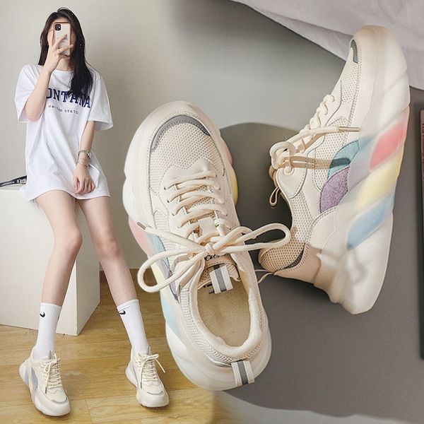 

mesh rainbow bottom daddy shoes women's 2021 autumn new splicing trend outdoor casual sports