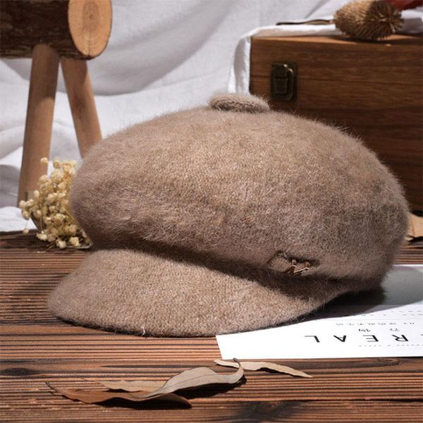 

berets sell winter 100% cashmere thicken add velvet women's sboy cap women england style flat beret hat, Blue;gray