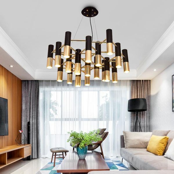 

chandeliers postmodern tube chandelier luxury aluminium black and gold g9 dining room living farmhouse lighting