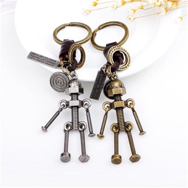 

keychains zg creative gifts robot keychain handbags pendant genuine leather key chains ring holder accessories for women men, Silver