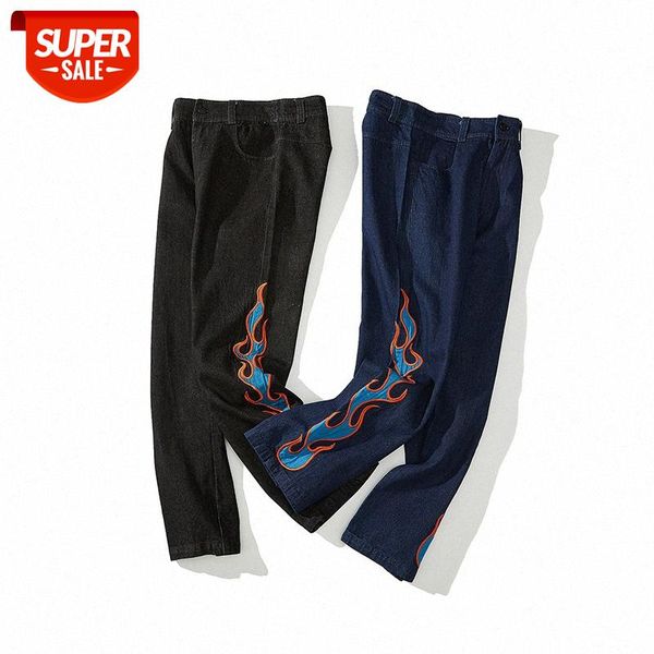 

lawfoo flame print men's casual jeans trousers #s56a, Black