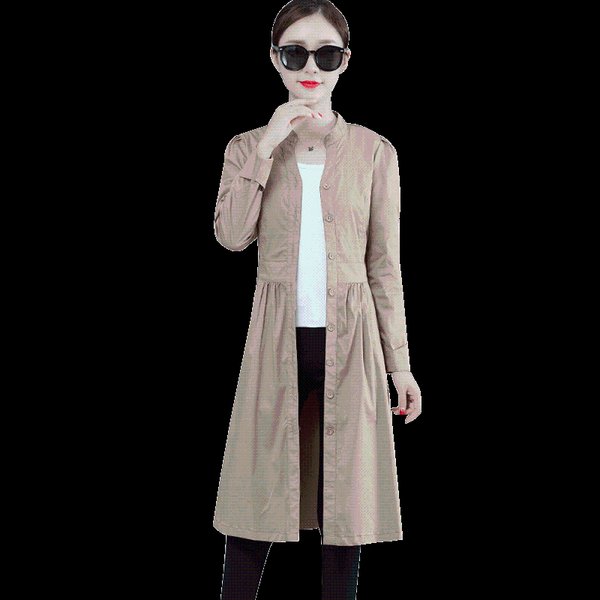 

women's trench coats 2021 spring autumn jacket windbreaker coat mid-length thin section over-the-knee outerwear female l15, Tan;black