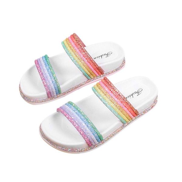 

slippers summer mixed colors women rainbow bling shoes glitter crystal slides beach sandals flip flop platform slip on, Black