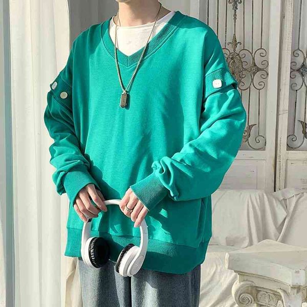 

men's hoodies & sweatshirts sleeve detachable hoodie fashion casual o-neck sweatshirt men streetwear korean loose hip-hop pullover, Black