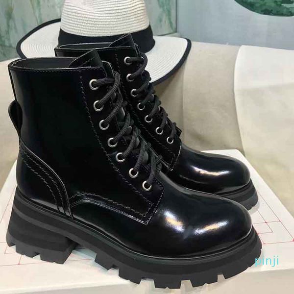 

women lace-up martin boots wedding party platform autumn and winter genuine leather rain boot booties, Black
