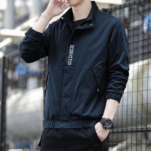 

spring jacket men's sports stand collar casual loose trendy menswear fashion brand jackets, Black;brown