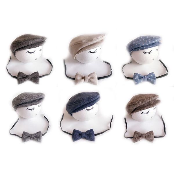 

visors lovely child peaked dot beanie cap cute hat bow set children pography prop outfit skin-friendly boys girls 6 colors 2021, Blue;gray