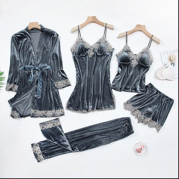

satin pajamas suit 4pcs women sleepwear pjs set casual kimono bathrobe gown lace nightwear striped homewear pijamas, Black;red
