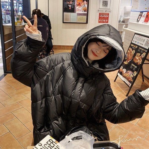

women's down & parkas 2021 women winter fashion white duck jackets female long loose hooded outwear ladies thick warm solid bread coats, Black