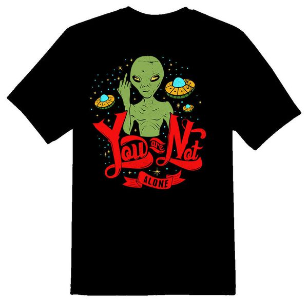 

you are not alone alien space ship ufo black or white tee shirt, White;black