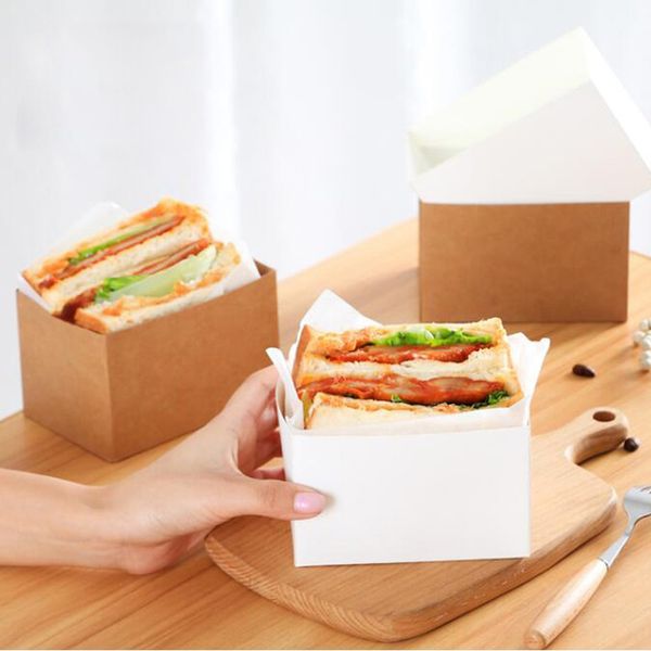 

kraft paper sandwiches wrapping box thick egg toast bread breakfast packaging boxes burger teatime tray y0574