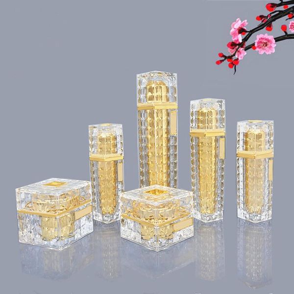 

storage bottles & jars 6pcs/pack 15g 30g 50g gold/silver acrylic cream jar empty cosmetic bottle container square lotion pump spray
