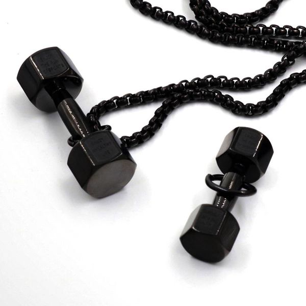 

pendant necklaces stainless steel jewelry men's fitness barbell titanium dumbbell necklace fashion women, Silver