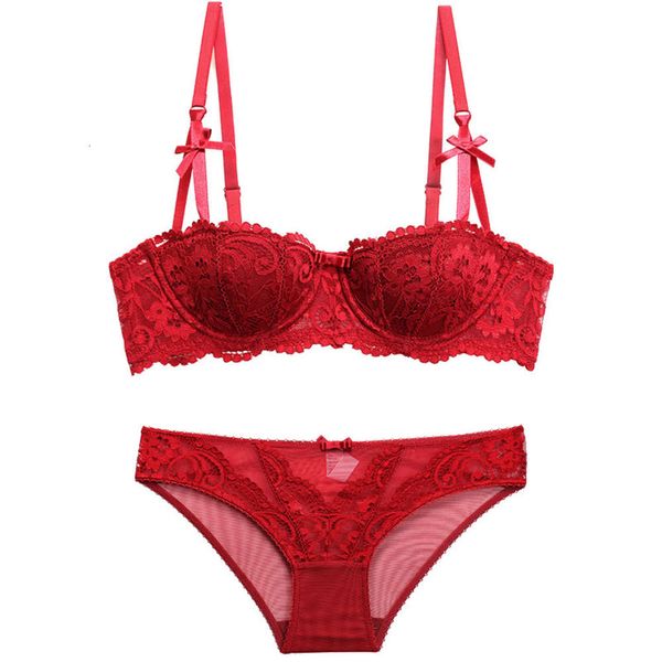 

1 / 2 cup court vine jacquard lace bra set 9177, Red;black