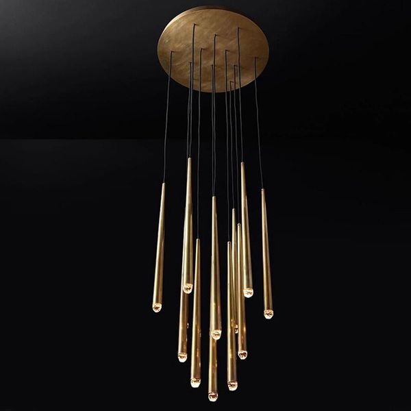 

chandeliers kroonluchters koper k9 crystal tapered buis led keuken eiland opknoping lamp eetkamer woonkamer villa art verlichting