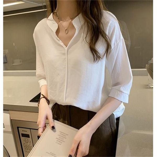 

T-shirt T-shirt Large women's summer temperament chiffon design sense niche top loose short sleeve blouse, White
