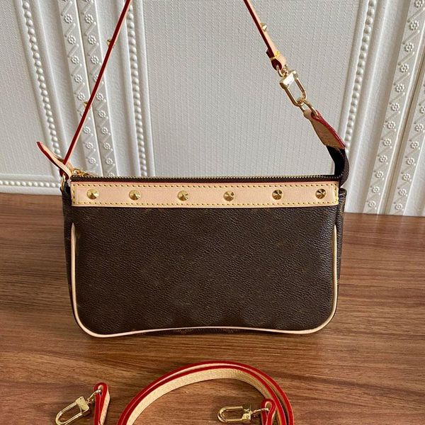 

women handbags shoulder bag purse patchwork letter printing black color old flower retro classic rivet removable strap genuine leather 02, Black;red