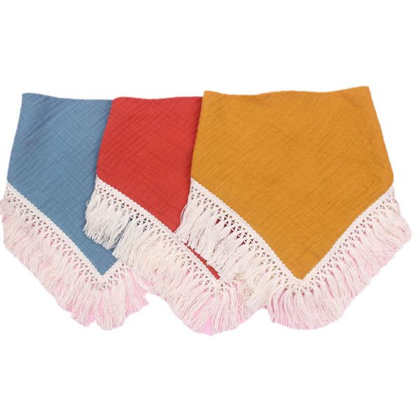 

baby bibs cotton newborn burp cloths infant burping triangle towel kids accessories double-layer scarf tassle bib feeding b8909