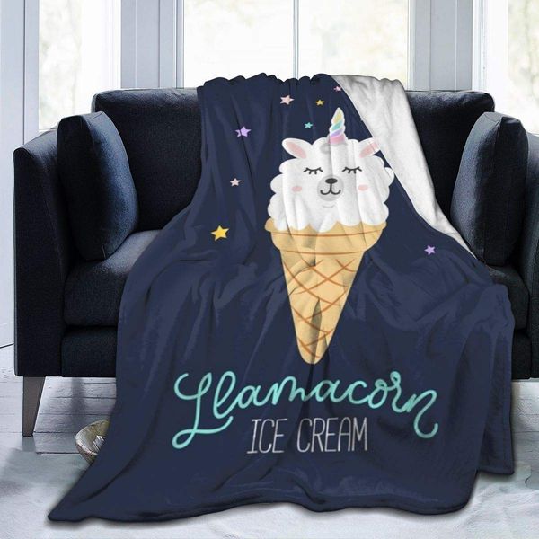 

cute cartoon llama ice cream flannel fleece throw blanket 50"x60" living room/bedroom/sofa couch warm soft bed blanket for kids