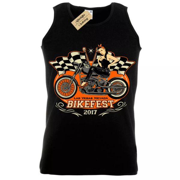 

bikefest las vegas nevada motero pinup chaleco hombre, White;black