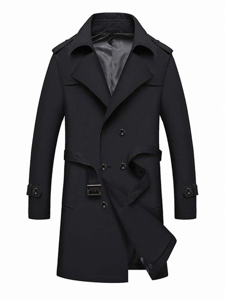 

men double breasted slant pockets belted trench coat y36v#, Black;brown