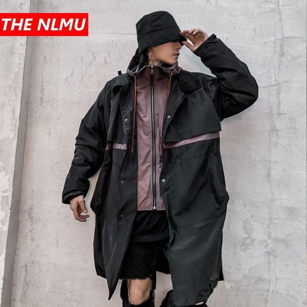 

men's thick trench coat hip hop streetwear long jacket fashion harajuku windbreaker male casual outwear black wq442 coats, Tan;black