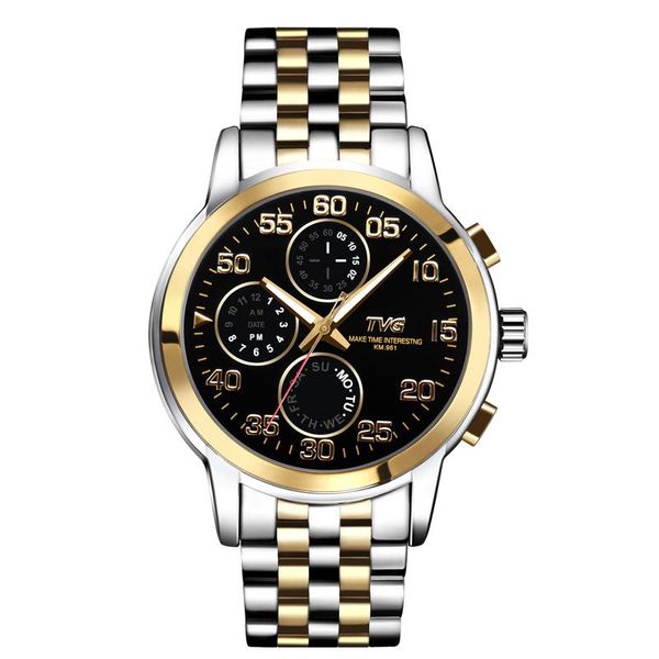 

wristwatches luxury men sport brand watches tvg stainless steel dual display quartz military army multifunction, Slivery;brown