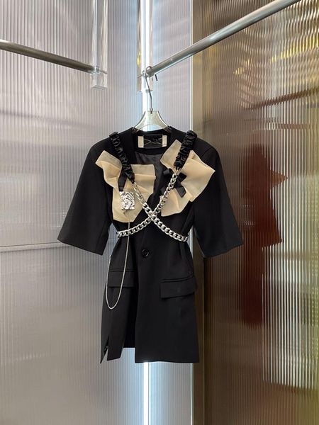 

women's suits & blazers the 2021 gauze spelling a flower double straps metal leather chain suit with short sleeves 1017, White;black