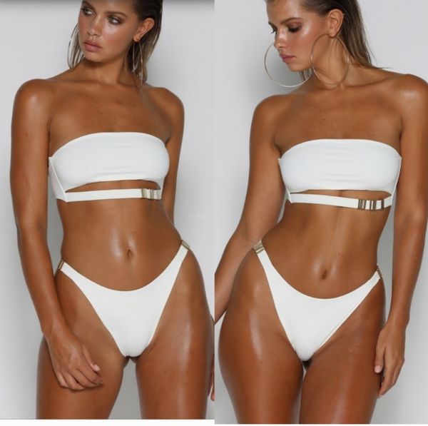 

women's swimwear new arrivals summer girls fashion black white red bikini metail detailed two piece sets swimsuits, White;black