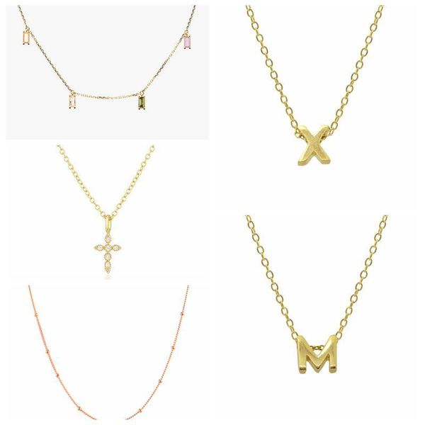 

chains mc 925 sterling silver square/moon/cross/letter drop necklaces for women clavicle choker golden plate party jewelry