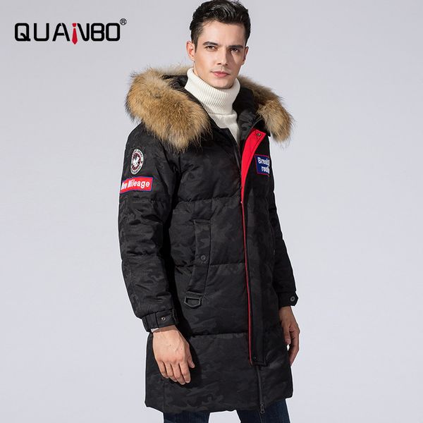 

QUANBO 2020 Russian Winter Down Jacket Men's and Women's Camouflage Casual Parkas High Quality Fur Hooded Thicken Warm Coat, Black