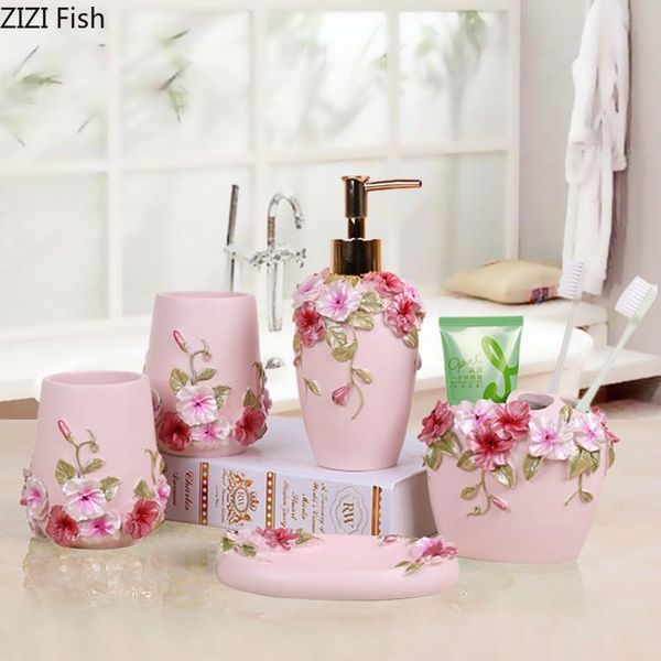 

bath accessory set emboss bathroom supplies resin five-piece suit european style household accessories